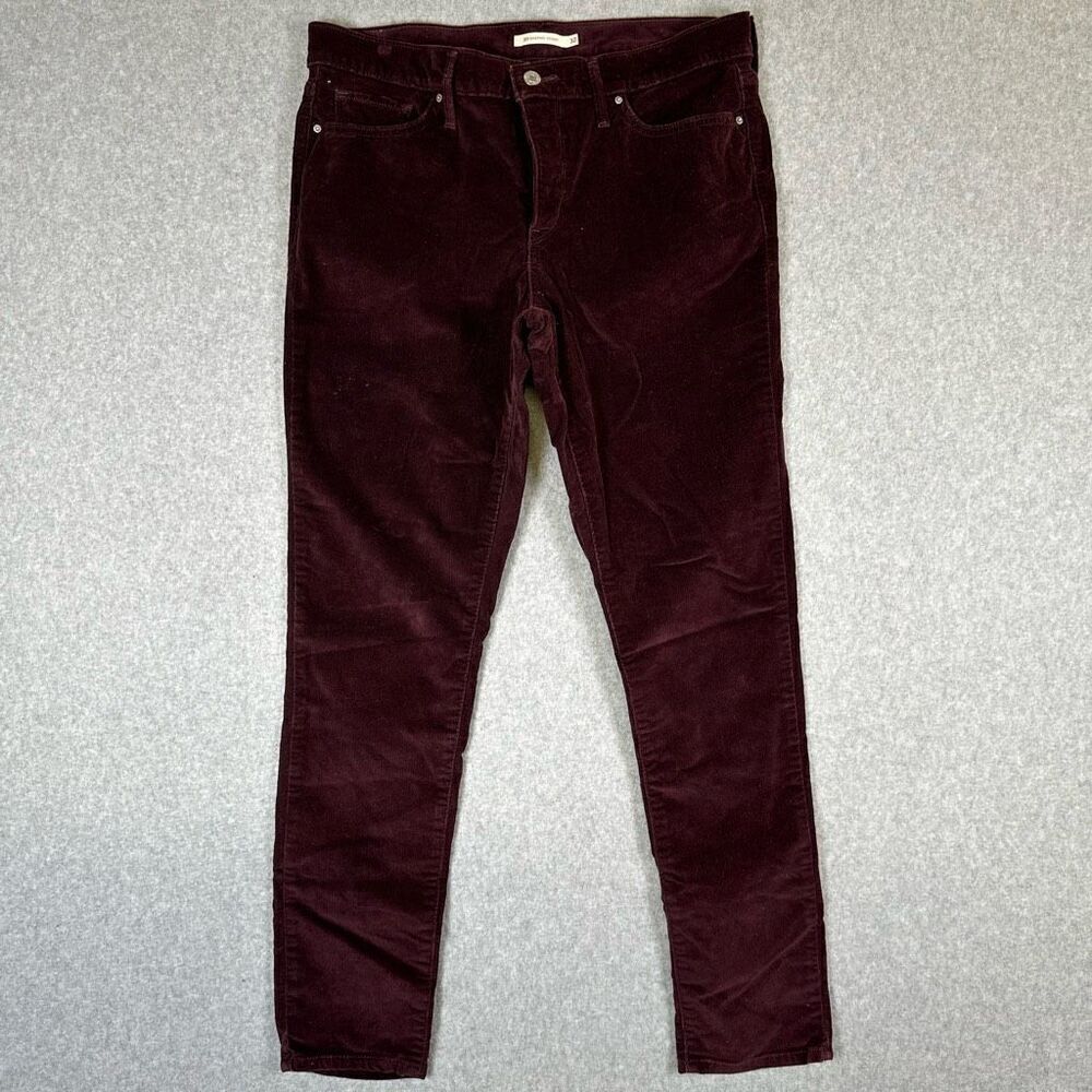 Levis Womens Size 32 Shaping Skinny Leg Corduroy Pants Burgundy Low Rise